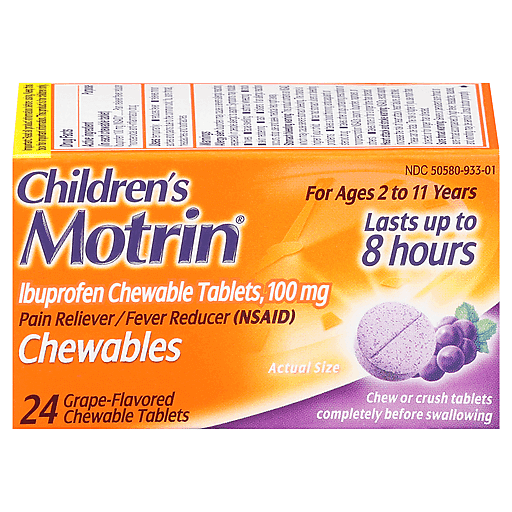 Motrin Motrin Children's Ibuprofen 100 Mg Chewable Tablets, Grape Grapes Dark Orange