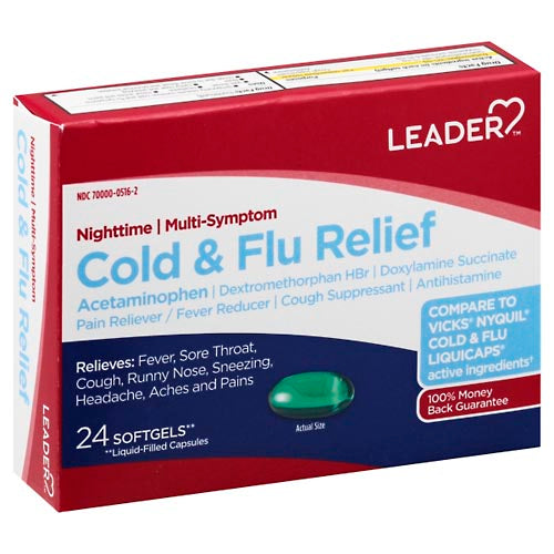 Leader Leader Nighttime Multi-Symptom Cold And Flu Relief Softgels Medicine & Drugs White Smoke