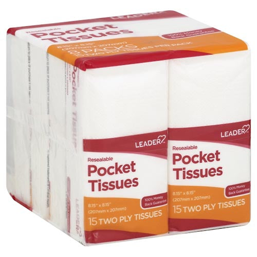 Leader Leader Pocket Tissues, Resealable, Two Ply Facial Tissues White Smoke