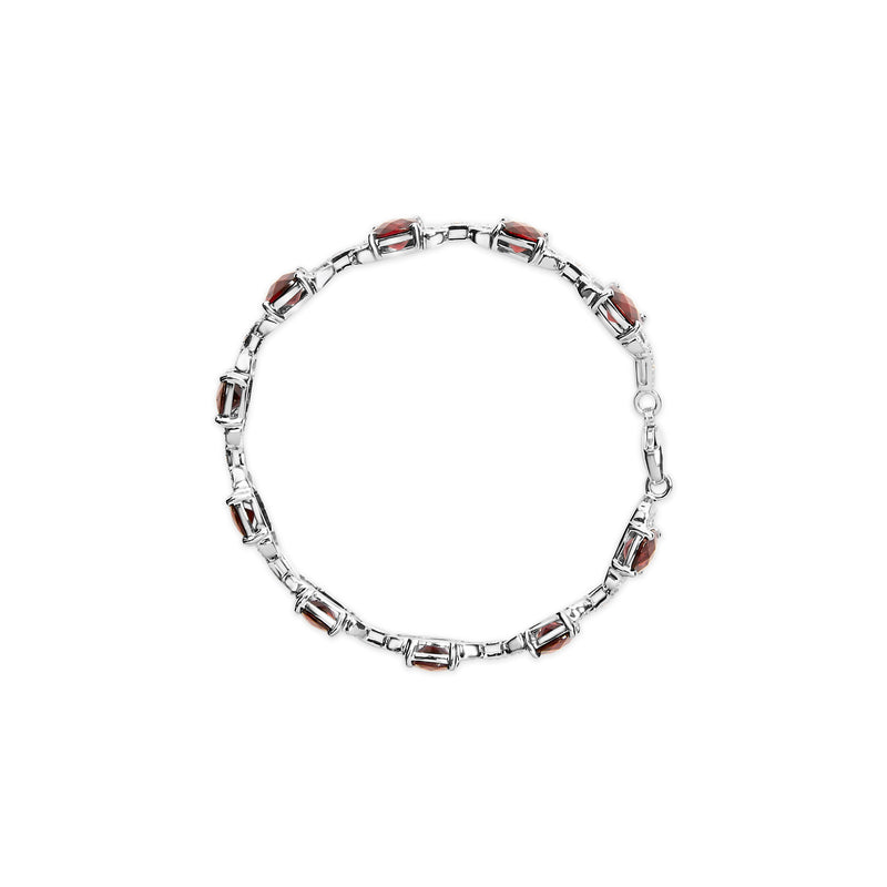 Bids.com .925 Sterling Silver 7x7mm Checkered Cushion Red Garnet and Diamond Accent Fashion Tennis Link Bracelet (I-J Color, I1-I2 Clarity) - Size 7" Inch Bracelets White Smoke White.Sterling Silver / 7