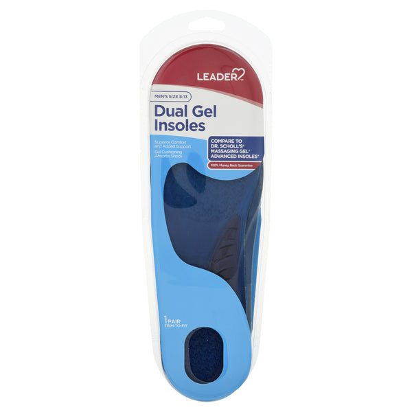 Leader Leader Insoles, Dual Gel, Men's Size 8-13 Insoles & Inserts White Smoke