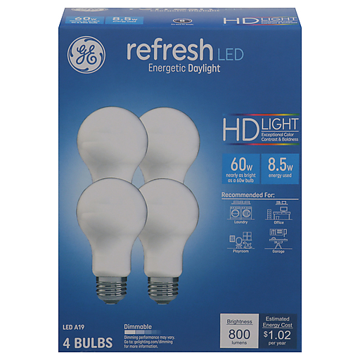 GE GE LED Refresh HD Light Bulb, Daylight, A19 Medium Base, 8.5 Watt, 4-Pk Light Bulbs Dark Slate Blue
