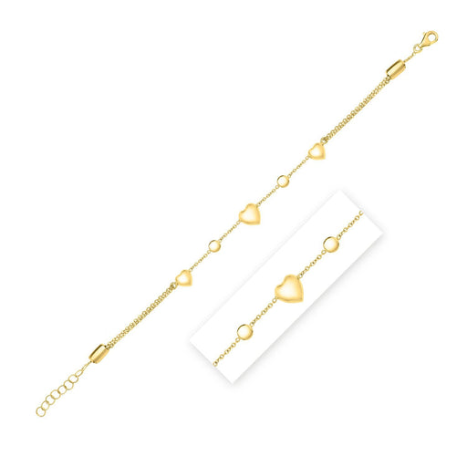 Bids.com 14k Yellow Gold Puff Heart Adjustable Anklet Accessories White Smoke 10 / Yellow Gold