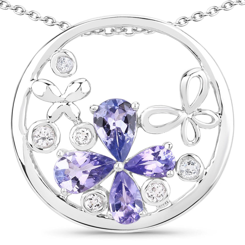 Bids.com 1.33 Carat Genuine Tanzanite and White Topaz .925 Sterling Silver Pendant Pendants White Smoke One,size 18.00