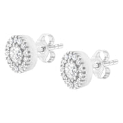 Bids.com 14k White Gold 1 cttw Diamond Halo Stud Earrings (I-J Clarity, I1-I2 Color) Earrings White Smoke White.Gold / 1.03