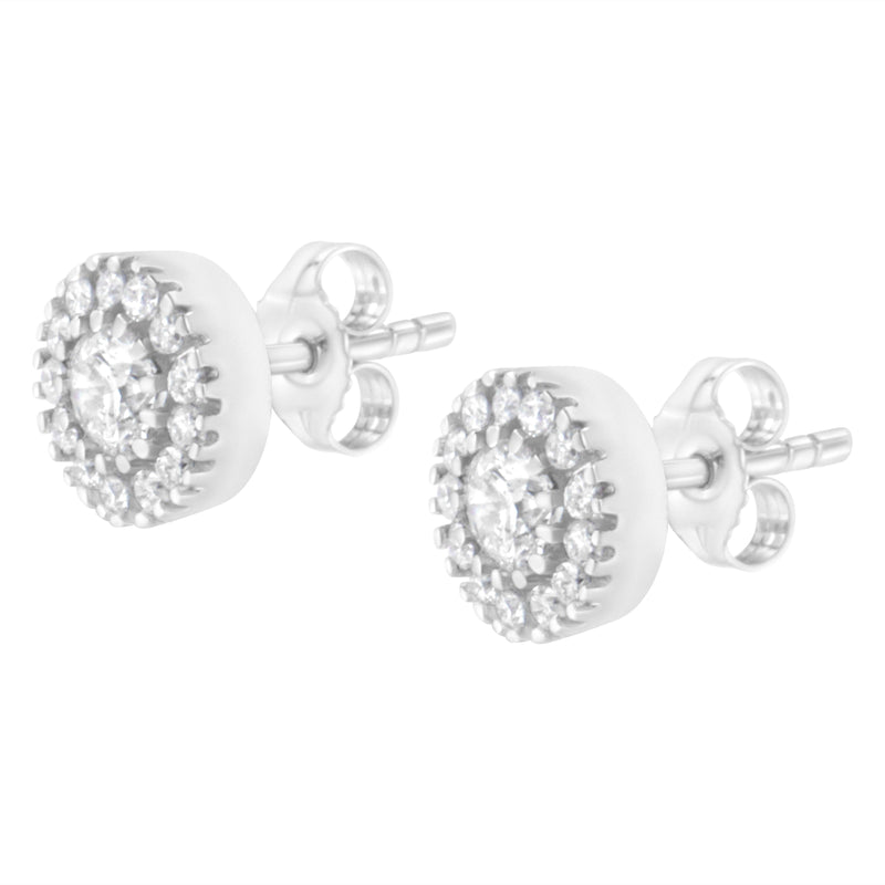 Bids.com 14k White Gold 1 cttw Diamond Halo Stud Earrings (I-J Clarity, I1-I2 Color) Earrings White Smoke White.Gold / 1.03