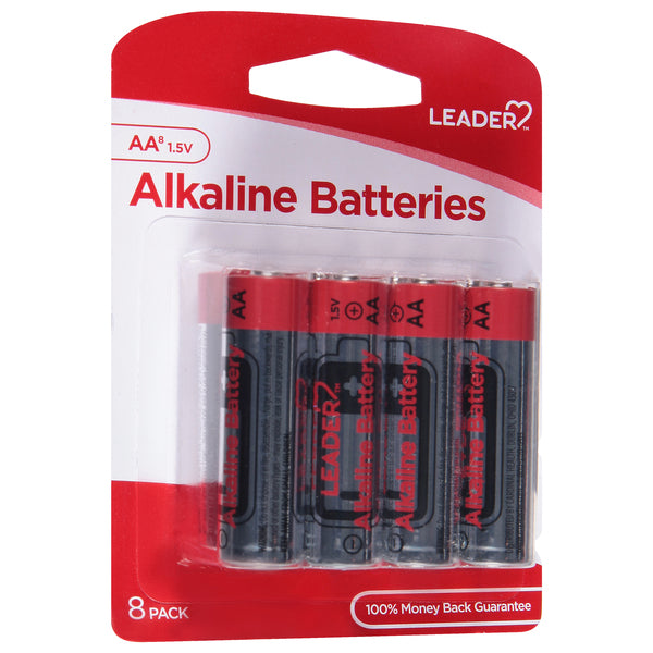 Leader Batteries Leader Alkaline AA Batteries, 1.5V Long-Lasting Power, 8 Count Value Pack Batteries White Smoke