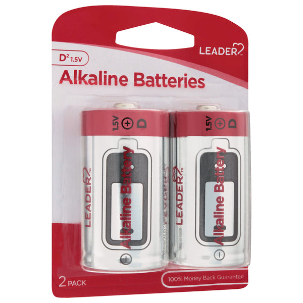 Leader Leader Alkaline D Batteries, Long-Lasting Power (2 Count) Batteries Light Gray