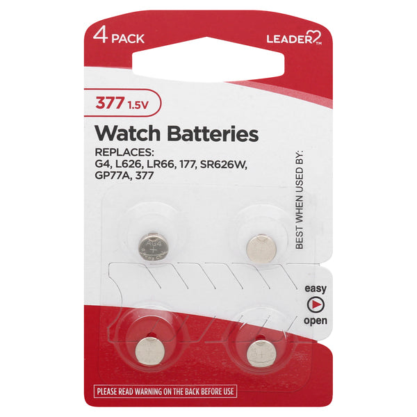 Leader Health Care Leader 377 Watch Battery, SR626SW Silver Oxide 1.55V, Long-Lasting Button Cell, 4 Count Batteries Lavender