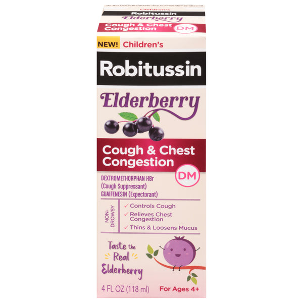 Robitussin Children's Robitussin® Elderberry Cough &amp; Chest Congestion DM – 4 Fl Oz Personal Care Misty Rose