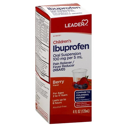 Leader Leader™ Children's Ibuprofen 100 mg – Berry Flavor Liquid (4 oz) Medicine & Drugs Gray