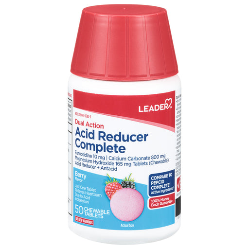 Leader Health Care Leader Health Care Acid Reducer Complete, Dual Action, Berry Flavor, Chewable Tablets Medicine & Drugs White Smoke