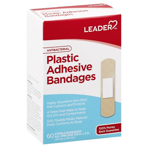 Leader Leader™ Antibacterial Plastic Bandages – 60 Count First Aid White Smoke