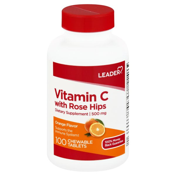 Leader Leader Vitamin C 500mg Chewables with Rose Hips, 100ct – Orange Flavor Vitamins & Supplements White Smoke