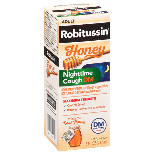 Robitussin Robitussin Adult Maximum Strength Honey Nighttime Cough DM 8 Fl Oz Honey Antique White