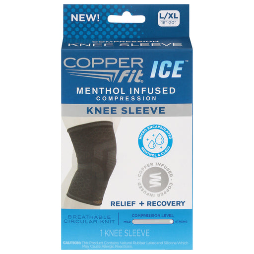 Copper Fit Copper Fit Ice Knee Compression Sleeve Infused With Menthol, Large/XL, Black Supports & Braces Lavender