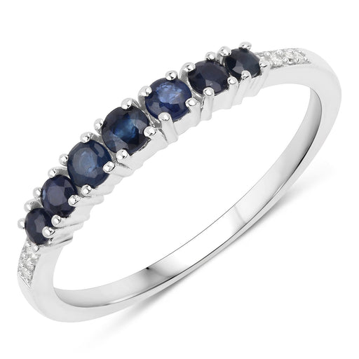 Bids.com 0.45 Carat Genuine Blue Sapphire and White Diamond 14K White Gold Ring Rings White Smoke size 5.00,size 6.00,size 7.00,size 8.00,size 9.00