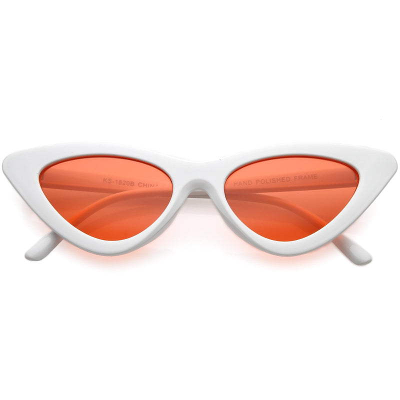 zeroUV Women's Retro Side Angle Cat Eye Color Lens Sunglasses C510 Sunglasses White Smoke White Red