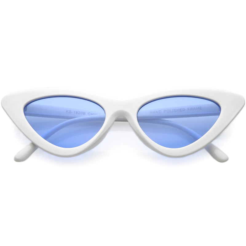 zeroUV Women's Retro Side Angle Cat Eye Color Lens Sunglasses C510 Sunglasses White Smoke White Blue