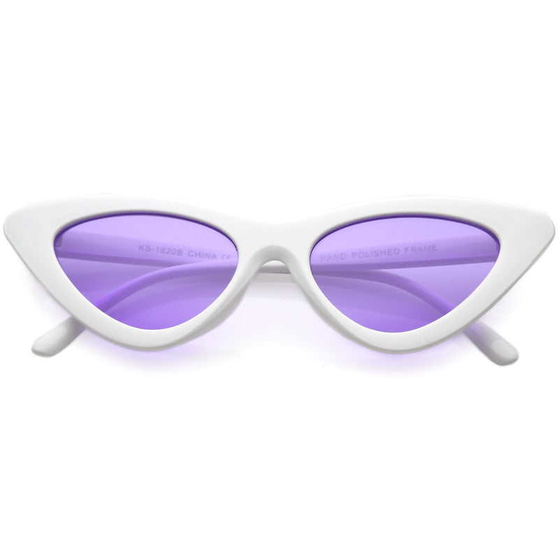 zeroUV Women's Retro Side Angle Cat Eye Color Lens Sunglasses C510 Sunglasses White Smoke White Purple