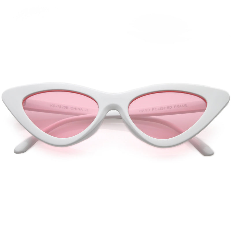 zeroUV Women's Retro Side Angle Cat Eye Color Lens Sunglasses C510 Sunglasses White Smoke White Pink
