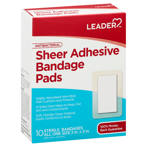 Leader Leader Adhesive Bandage Pads, Sheer, Antibacterial, All One Size,10ea Medical Tape & Bandages Lavender