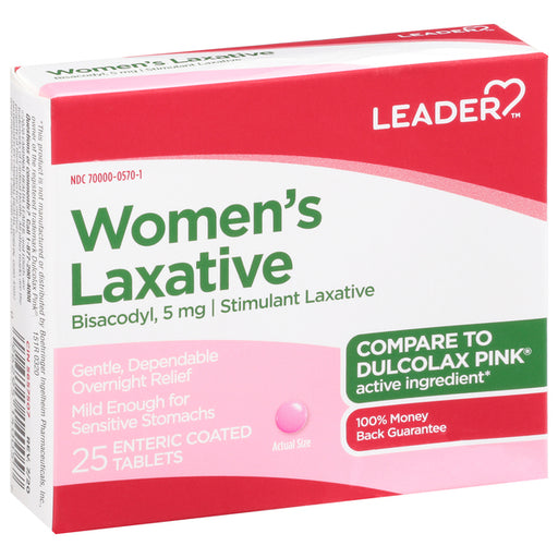 Leader Health Care Leader(Tm)  Women's Laxative Bisacodyl  5 Mg Enteric Coated Tablets 25Ct Medicine Cabinets White Smoke