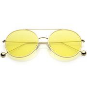 zeroUV Premium Oversize Color Oval Plat Lens Aviator Sunglasses C498 Sunglasses White Smoke Gold Yellow