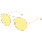 zeroUV Premium Oversize Color Oval Plat Lens Aviator Sunglasses C498 Sunglasses White Smoke Silver Blue,Gold Yellow,Silver Green,Gold Pink,Black Light Grey