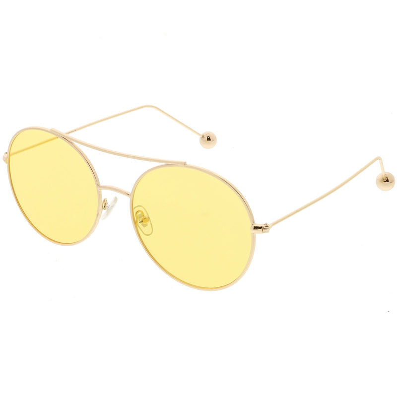 zeroUV Premium Oversize Color Oval Plat Lens Aviator Sunglasses C498 Sunglasses White Smoke Silver Blue,Gold Yellow,Silver Green,Gold Pink,Black Light Grey