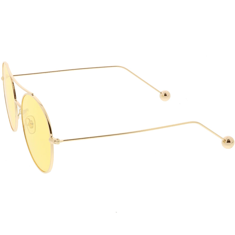 zeroUV Premium Oversize Color Oval Plat Lens Aviator Sunglasses C498 Sunglasses White Smoke Silver Blue,Gold Yellow,Silver Green,Gold Pink,Black Light Grey