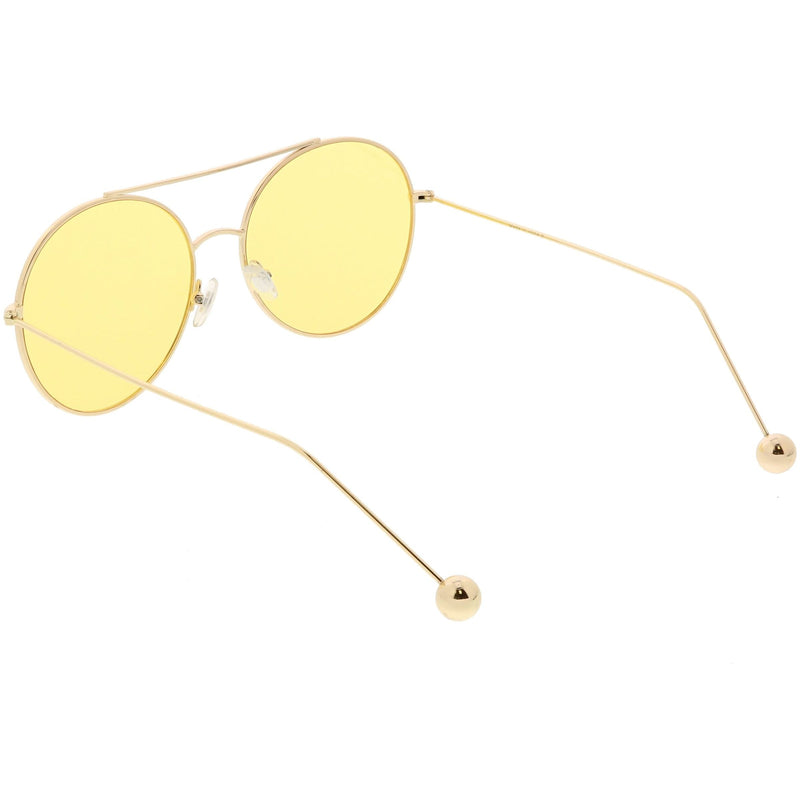 zeroUV Premium Oversize Color Oval Plat Lens Aviator Sunglasses C498 Sunglasses White Smoke Silver Blue,Gold Yellow,Silver Green,Gold Pink,Black Light Grey