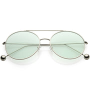 zeroUV Premium Oversize Color Oval Plat Lens Aviator Sunglasses C498 Sunglasses White Smoke Silver Green