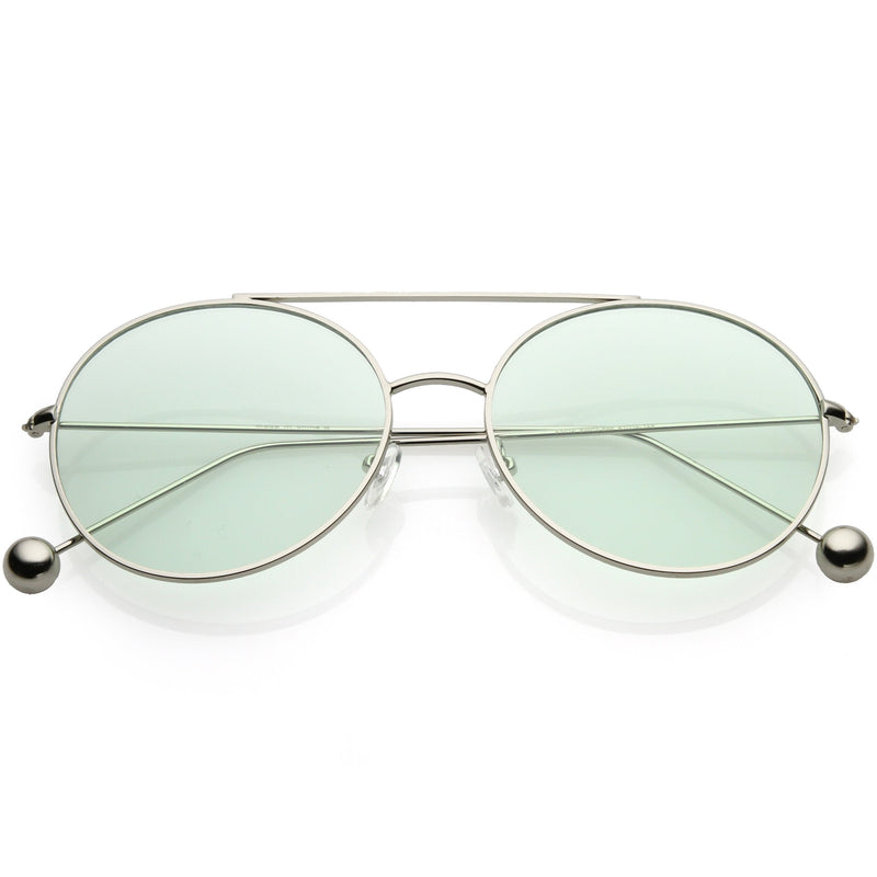 zeroUV Premium Oversize Color Oval Plat Lens Aviator Sunglasses C498 Sunglasses White Smoke Silver Green
