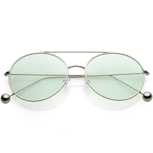 zeroUV Premium Oversize Color Oval Plat Lens Aviator Sunglasses C498 Sunglasses White Smoke Silver Green