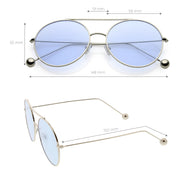 zeroUV Premium Oversize Color Oval Plat Lens Aviator Sunglasses C498 Sunglasses White Smoke Silver Blue,Gold Yellow,Silver Green,Gold Pink,Black Light Grey