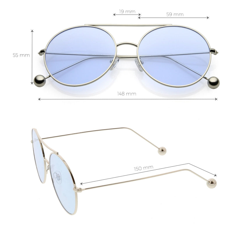 zeroUV Premium Oversize Color Oval Plat Lens Aviator Sunglasses C498 Sunglasses White Smoke Silver Blue,Gold Yellow,Silver Green,Gold Pink,Black Light Grey