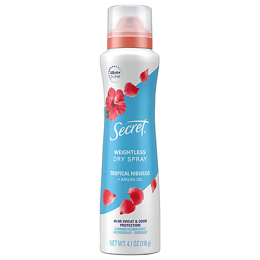Secret Secret Antiperspirant/Deodorant, Tropical Hibiscus + Argan Oil, Weightless Dry Spray 4.1 Oz Bath & Body White Smoke