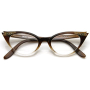 zeroUV Vintage 1950's Womens Cat Eye Clear Lens Glasses 8783 Glasses White Smoke Brown Fade