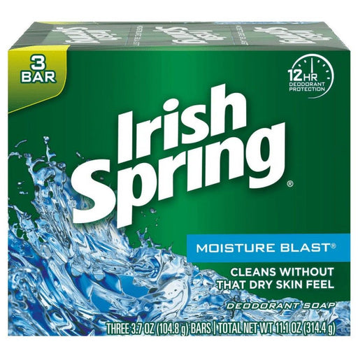 Irish Spring Irish Spring Moisture Blast Deodorant Bar Soap, 3.75 Oz Bars Bar Soap Dark Green
