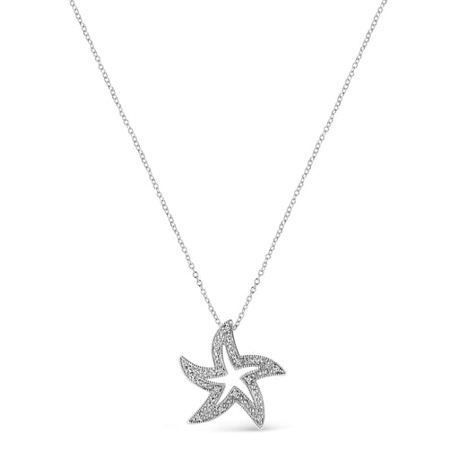 Bids.com .925 Sterling Silver Prong-Set Diamond Accent Starfish 18" Pendant Necklace (I-J Color, I1-I2 Clarity) Necklaces White Smoke White.Sterling Silver / 18
