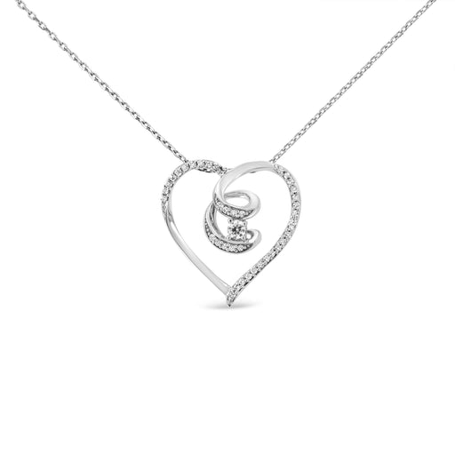 Bids.com .925 Sterling Silver 1/4 Cttw Brilliant-Cut Diamond Open Heart Twisted Awareness Ribbon 18" Pendant Necklace (H-I Color, I1-I2 Clarity) Necklaces White Smoke White.Sterling Silver / 18
