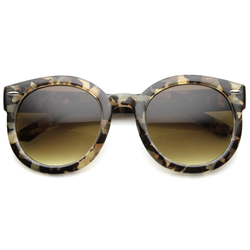 zeroUV Womens Designer Round Oversize Retro Fashion Sunglasses 8623 Sunglasses White Smoke Block Tortoise Amber
