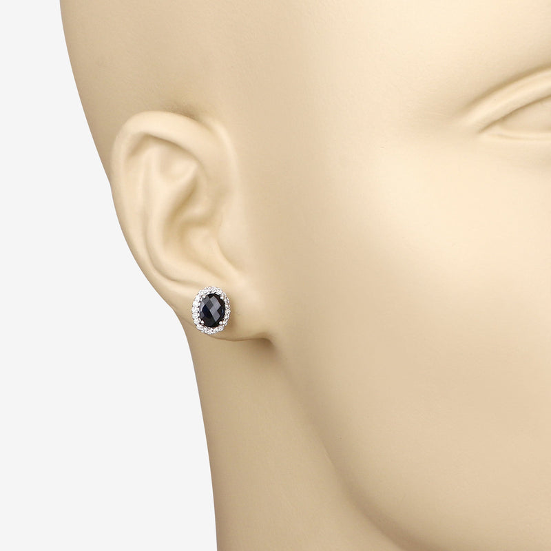 Bids.com 2.16 Carat Genuine Blue Sapphire and White Diamond 14K White Gold Earrings Earrings White Smoke