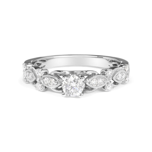 Bids.com 14K White Gold 1/2 Cttw Diamond Vintage Style Engagement Ring (G-H Color, VS2-SI1 Clarity) - Size 7 Rings White Smoke 7 / White.Gold