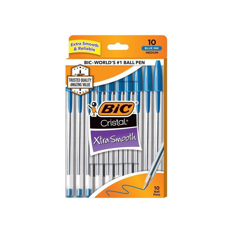 BiC BiC Bi C Cristal Extra Smooth Blue Ink Medium Ball Pens Pens Gray