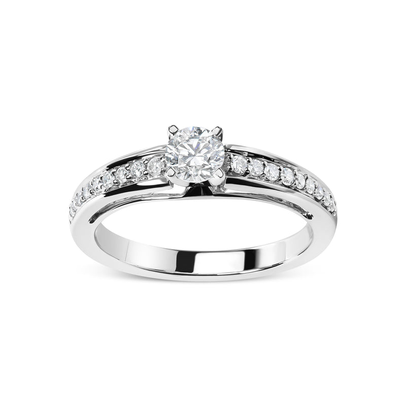 Bids.com 14K White Gold 1/2 Cttw Diamond Solitaire Pave Set Engagement Ring (G-H Color, VS2-SI1 Clarity) - Size 7 Rings White Smoke 7 / White.Gold