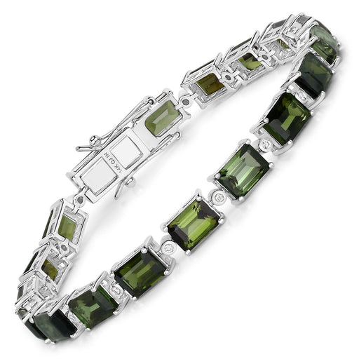 Bids.com 19.04 Carat Genuine Green Tourmaline and White Diamond 14K White Gold Bracelet Bracelets White Smoke size 7.00
