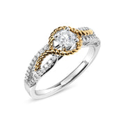 Bids.com 14K Two-Toned Gold Diamond 3/8 Cttw Diamond Split Shank and Beaded Halo Engagement Ring (G-H Color, VS2-SI1 Clarity) - Size 7 Rings White Smoke 7 / YellowWhite.Gold