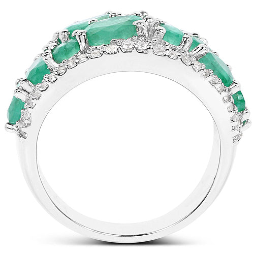 Bids.com 3.27 Carat Genuine Emerald and White Zircon .925 Sterling Silver Ring Rings White Smoke size 7.00,size 5.00,size 6.00,size 8.00,size 9.00